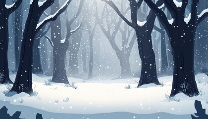 Aufkleber - Pixel Art Winter Forest Landscape Scene with Falling Snow and Bare Trees in a Serene Atmosphere