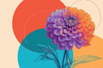 Poster - Colorful floral design with abstract circles.