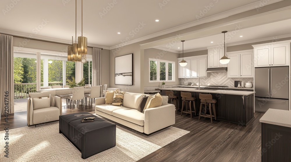 Stock-Illustration „Blueprints of an open-concept living space with ...