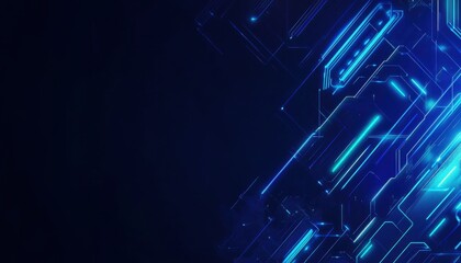 Poster - Abstract Blue Glowing Circuit Lines on Dark Background