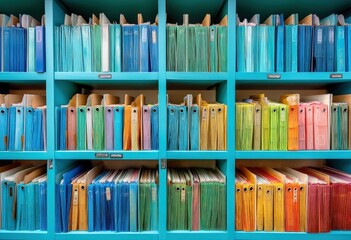 Poster - Organized File Cabinet with Colorful Medical Records and Documents in an Office Setting, Showcasing Efficient Storage Solutions for Healthcare Professionals
