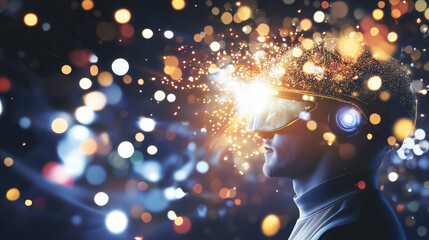 Casual IT specialist with abstract tech background, symbolizing innovation in modern workspaces
