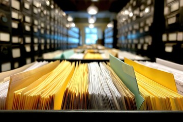 Poster - Organized Medical Records in File Cabinet System with Labeled Folders in a Well-Lit Archive