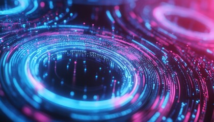 Poster - Abstract Digital Data Network with Glowing Pink and Blue Circles