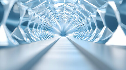 Poster - Futuristic icy tunnel with geometric walls and path