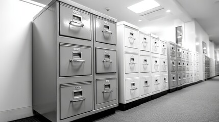 Poster - Organized File Cabinets Containing Medical Records in a Clean and Professional Office Environment