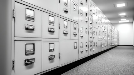 Poster - Aisle of Steel File Cabinets Storing Medical Records in Organized Office Environment for Efficient Document Management