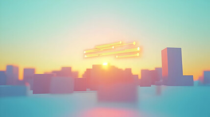 Poster - Sunrise over a futuristic city, with glowing lines in the sky