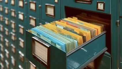 Poster - Organized Medical Records Stored in an Old File Cabinet with Colorful Manila Folders and Clear Labeling for Easy Retrieval and Access