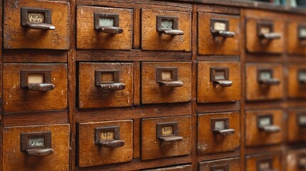 Poster - Wooden File Cabinet with Drawers for Organizing Medical Records in a Historical Archive Setting