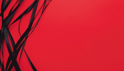 Poster - Black Ribbons on Red Background