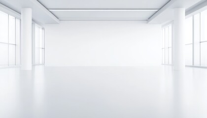 Poster - Bright White Modern Empty Office Room Interior with Large Windows and Polished Floor