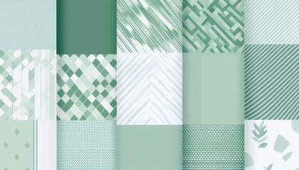 Poster - Collection of Green Abstract Seamless Patterns: Geometric Textures and Subtle Lines
