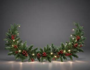 Wall Mural - Elegant evergreen border with twinkling lights and berries ,  greenery,  twig