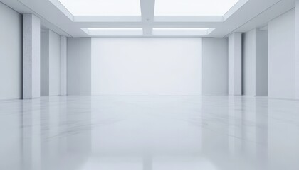 Poster - Empty Modern White Room Interior with Bright Lighting and Reflective Floor