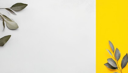 Poster - Grey and Yellow Minimalist Flat Lay with Leaves