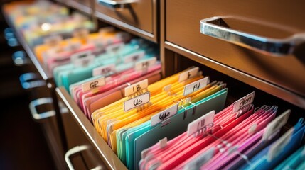 Poster - Organized Medical Records in a File Cabinet with Colorful Folders and Labels for Efficient Retrieval and Office Management
