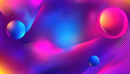 Poster - Vibrant Abstract Cosmic Background with Glowing Pink Purple and Blue Waves and Spheres