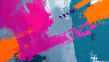 Poster - Vibrant Abstract Painting with Pink Orange and Teal Brushstrokes