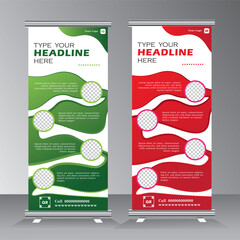 Wall Mural - business roll up banner design, roll up banner template with geometric shape, four sections, four st