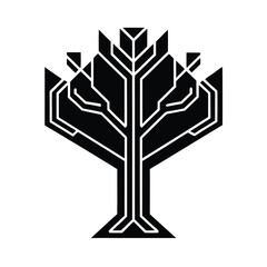 Poster - Modern geometric tree silhouette depicted in black and white ideal for logo design and branding concepts