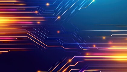 Fototapete - Abstract Colorful Technology Background with Glowing Lines and Dynamic Movement