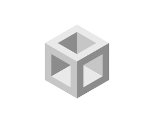 Poster - Abstract isometric cube with inner voids, showcasing a minimalist design.  Perfect for concepts of architecture, technology, or empty space.  Use as a background, website element, or logo component.