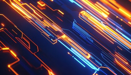 Poster - Abstract Digital Network with Glowing Orange and Blue Lines