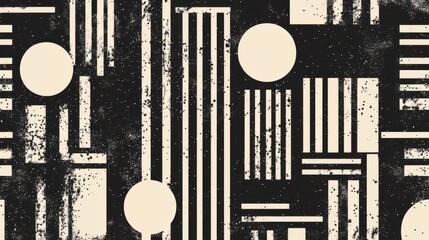 Aufkleber - Abstract Geometric Black White Beige Pattern with Circles and Lines
