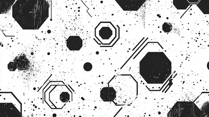 Aufkleber - Abstract Geometric Black and White Octagon Pattern with Grunge Texture