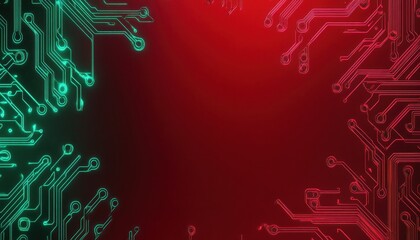 Leinwandbilder - Abstract Glowing Circuit Board Background Red Green Lines Technology Design
