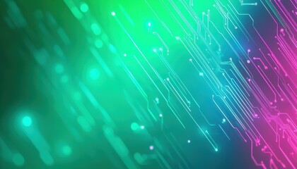 Poster - Abstract Glowing Circuit Board Background with Turquoise and Pink Neon Lines