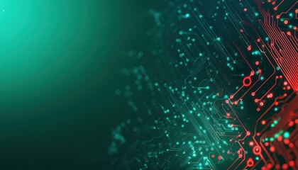 Leinwandbilder - Abstract Glowing Circuit Board Background with Red and Green Lines