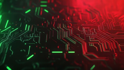 Poster - Abstract Glowing Circuit Board with Red and Green Lines
