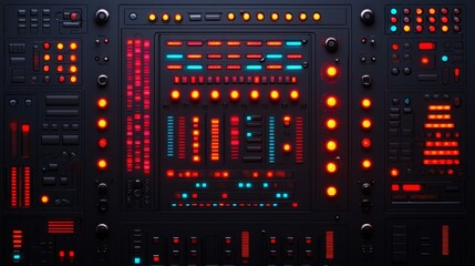 Poster - Futuristic Control Panel Display with Bright Lights and Buttons for Technology and Sci-Fi Projects