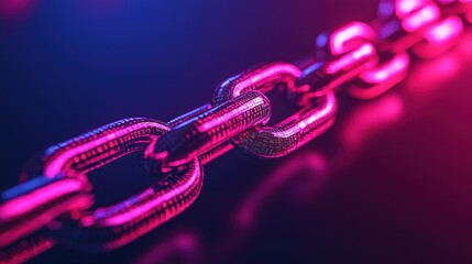 Poster - Glowing Chain Link in Vibrant Pink and Blue Light, Symbolizing Connection and Technology in a Digital Age