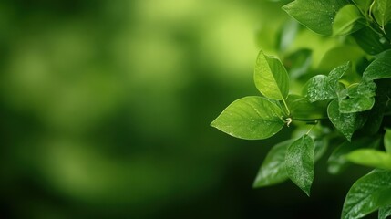 Poster - Vibrant green leaves with water droplets, showcasing lush foliage and natural beauty in a soft-focus background. : Generative AI