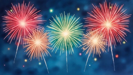 bright colorful fireworks exploding against a dark night sky. illustration for celebrations, holiday