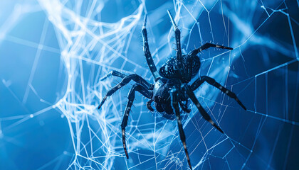 Spider on web detail in blue light macro spiderweb nature wildlife insect