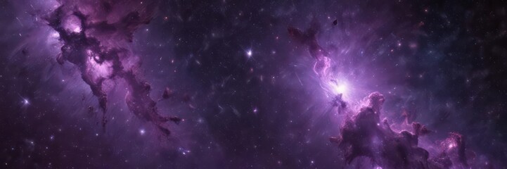 Wall Mural - cosmic dust clouds, star clusters shine in purple galaxy stellar spectacle , star birth, deep space