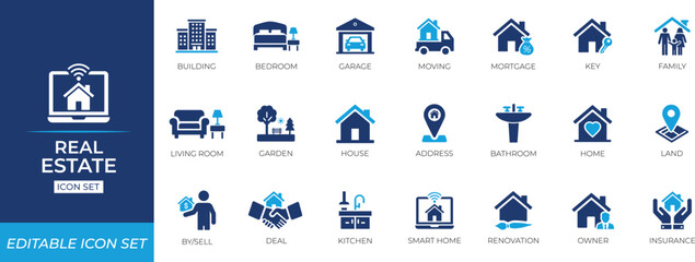 real estate icon set. solid icon collection.