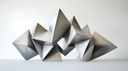 Poster - Angular echoes: An abstract geometric composition in polished silver tones