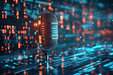 Fototapete - Vintage microphone on a digital backdrop