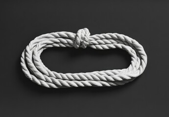 Poster - Thick white rope arranged in an oval shape with a knot in the center, on a dark gray background.  The rope is textured and shows detail in its braided construction. : Generative AI