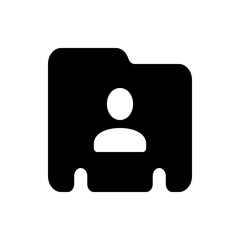 Poster - Black folder icon with white person silhouette inside representing user profile or contact details, simple design