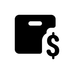 Poster - Black shopping bag icon with handle and a dollar sign representing cost or price on a white background