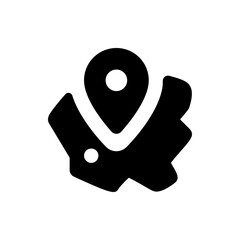 Poster - Location pointer icon placed on a gear shape with a circular element in black and white illustration
