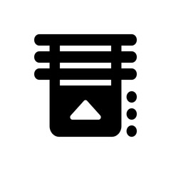 Poster - Black and white icon featuring a box with an upward pointing arrow and horizontal lines and circles on side