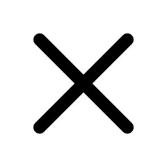 Poster - A bold black x mark with rounded ends centered on a white background creating a simple visual icon