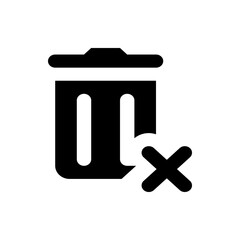 Poster - Black trash can icon with a lid and two vertical slots and a cross mark at the bottom right corner